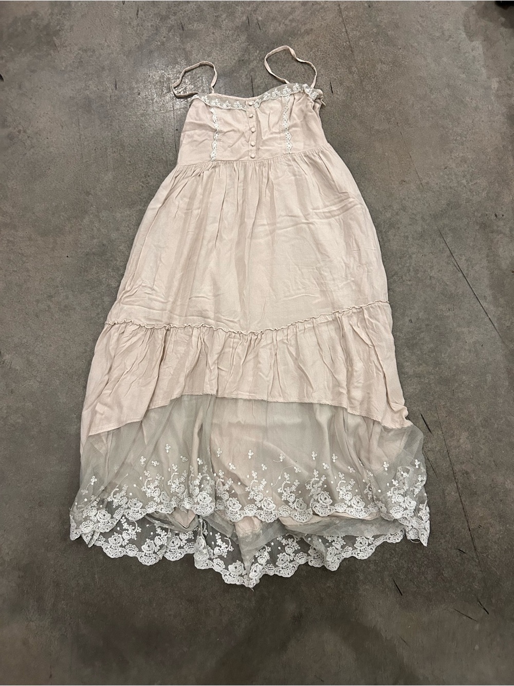 JodiFL Women’s Small Blush Pink Lace Embroidered High Low Maxi Dress Boho